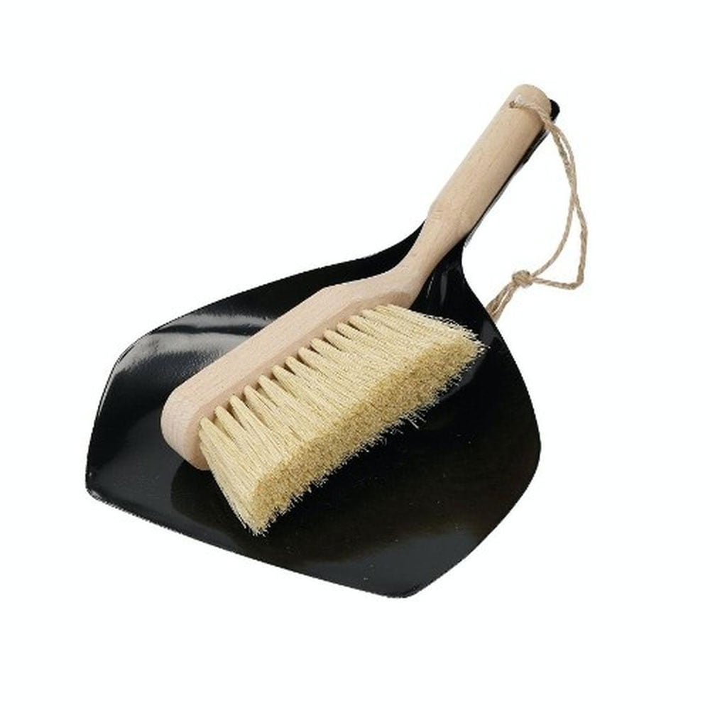 Natural Life | Black coated Stainless Steel Eco Dustpan & Beech Wood Brush Set